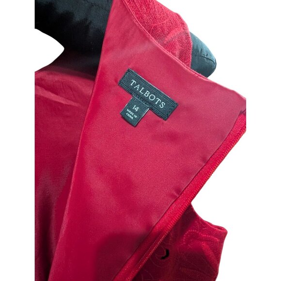 Talbots Womens Red Floral Eyelet Sheath Dress Size 14 Holiday SEE MEASUREMENTS - Picture 3 of 5